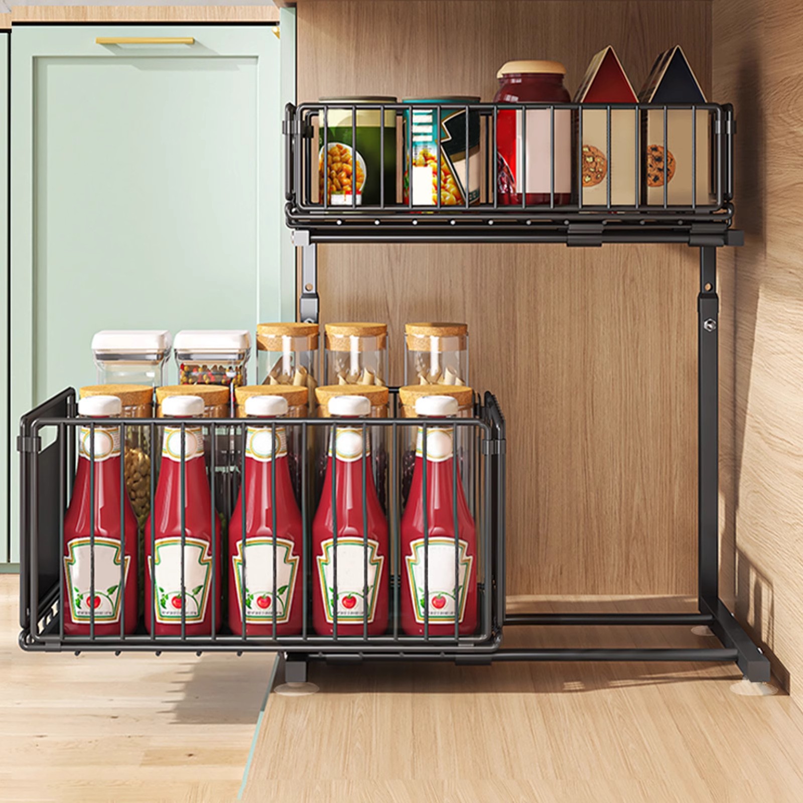 Home Goods Bathroom Cabinets - Height Adjustable 2-Tier Cabinet Organizer Shelf
