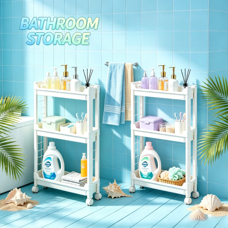 Home Goods Bathroom Cabinets - 9.5cm Slim 3-Tier Door Gap Storage