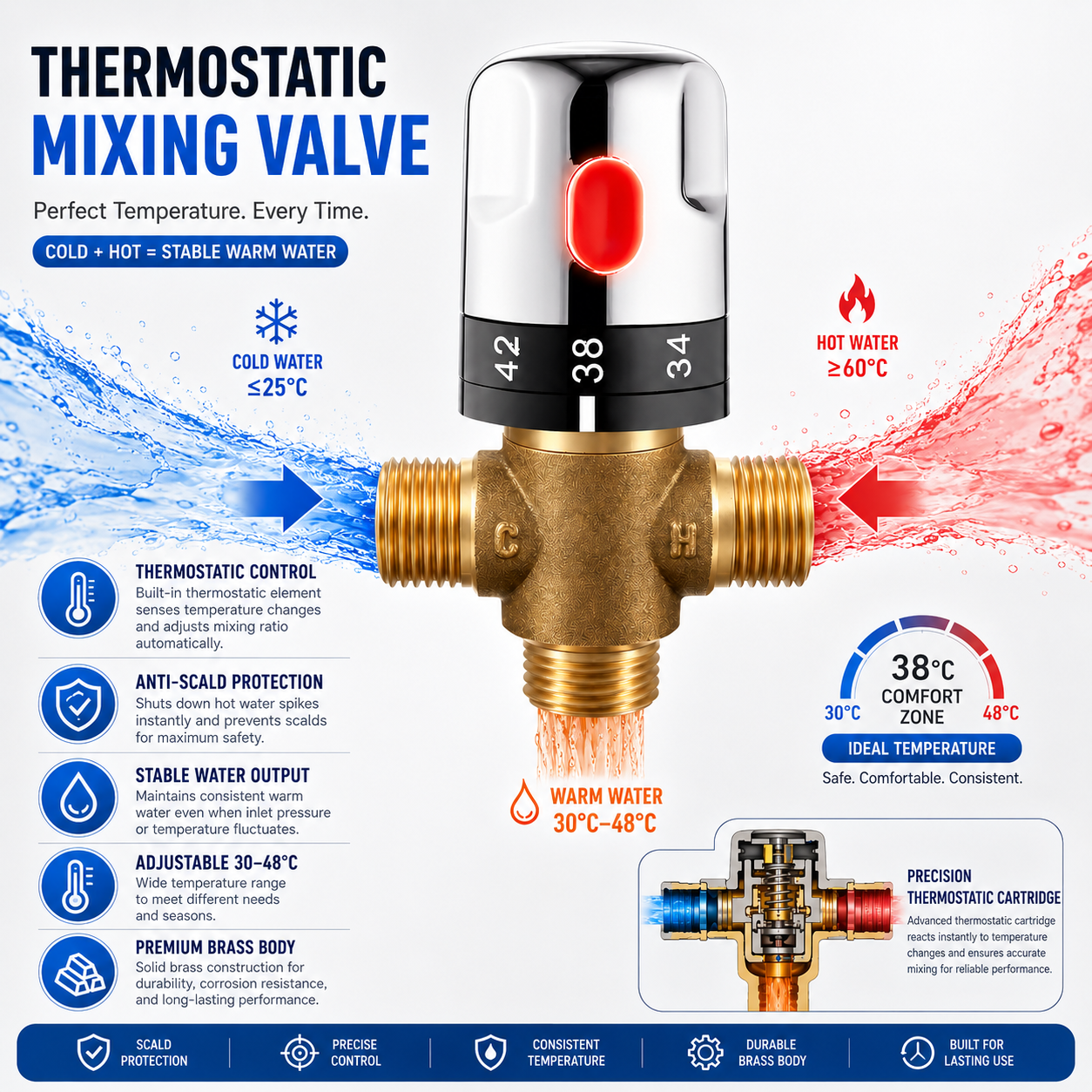 Thermostatic Mixing Valve Bras - Home Hardware Bathroom Faucets avaliação e preço