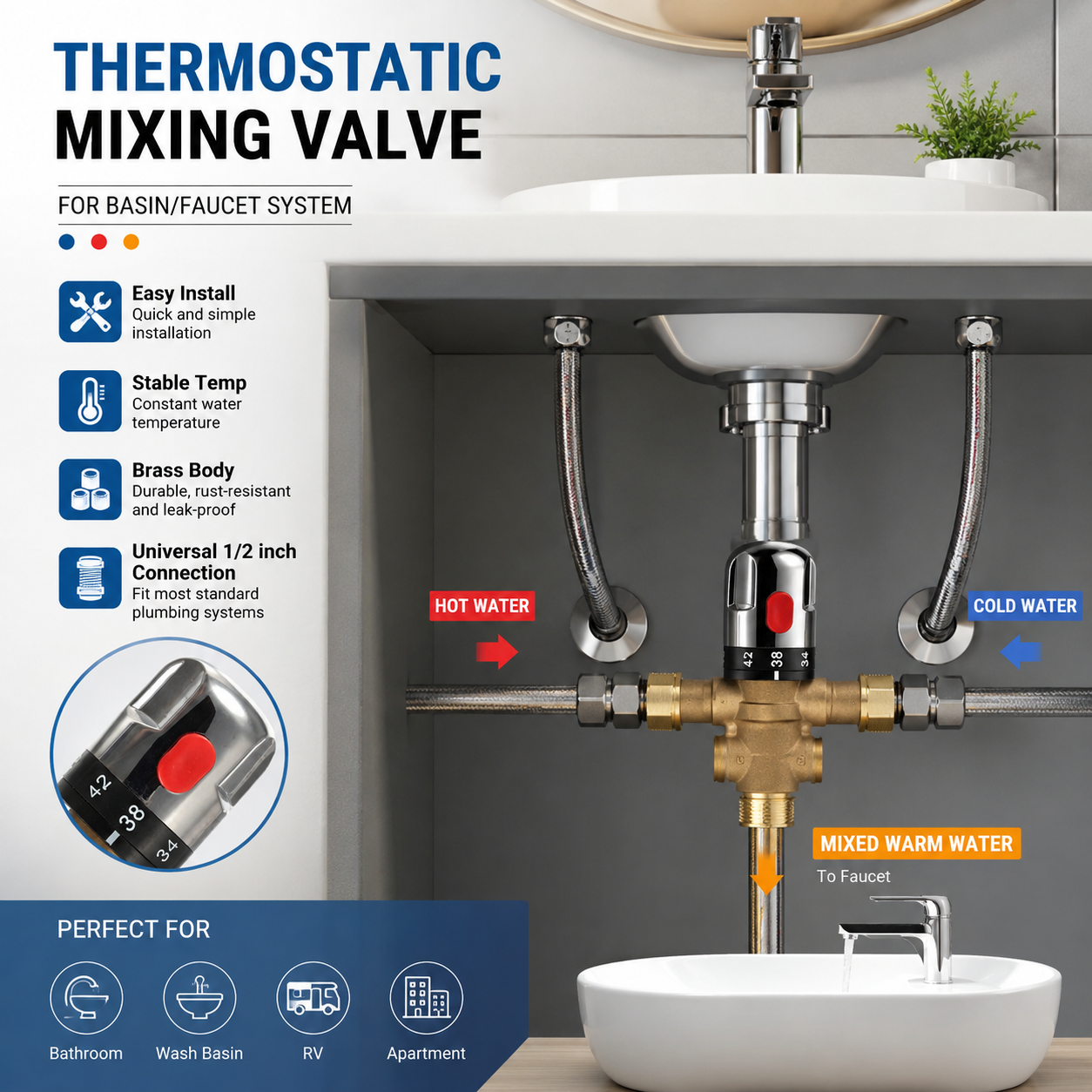 Thermostatic Mixing Valve Bras - Home Hardware Bathroom Faucets avaliação e preço