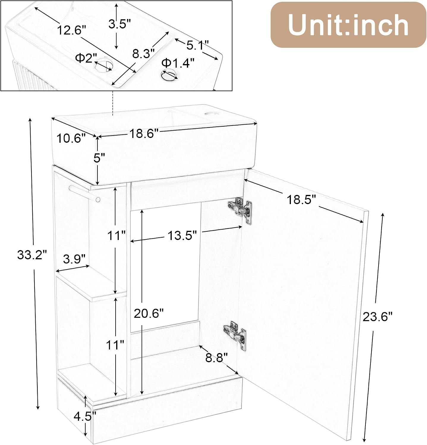18 Inch Modern Bathroom Vanity - Toilet Paper Holder avaliação e preço